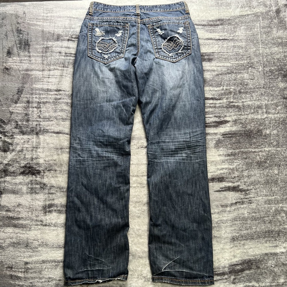 Y2K Helix Straight Leg Jeans Mens 32x32 Dark Wash Logo Denim Embroidered